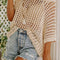 Apricot Fishnet Knit Ribbed Round Neck Short Sleeve Sweater Tee