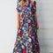 Green Retro Floral Printed Split Neck Maxi Dress