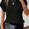 Black Turtleneck Textured Short Sleeve Sweater