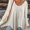 White Waffle Knit Exposed Seam V Neck Oversized Top