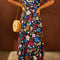 Black Retro Floral Printed Split Neck Maxi Dress